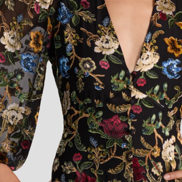 Alice and Olivia Mona Floral Burnout Long Sleeve Midi Dress Size 12 - Picture 4 of 5